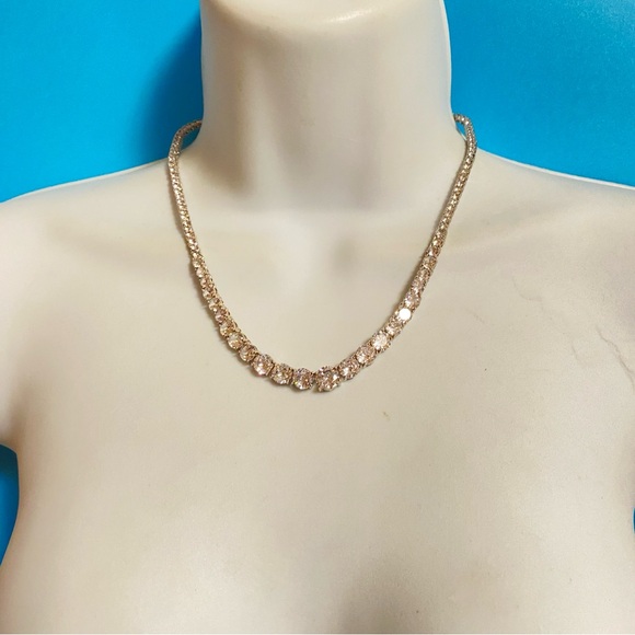 Tennis Necklace CZ Crystal Graduated Stones Safety Clasp 17